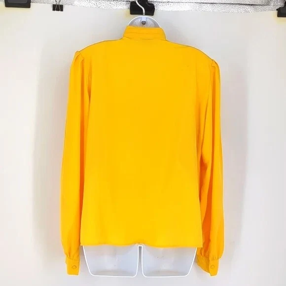 Blusa Vintage Años 90 Satén Brillante Brillante Satinado Amarillo Cuello Alto Plisado Delantero 12 Foto 3 de 4