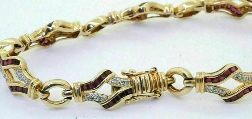 12 Ct Princess Cut Simulated Red Ruby Bracelet 14K Yellow Gold Plated Silver - Picture 2 of 4