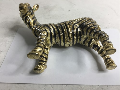 Zebra Enamel Jewel Crystal Brass Trinket Box Miniature Animal Keepsake - Picture 8 of 11