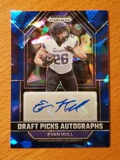 2023  Prizm Draft Autographs Blue Ice Evan Hull Northwestern Rookie #'d 30/75