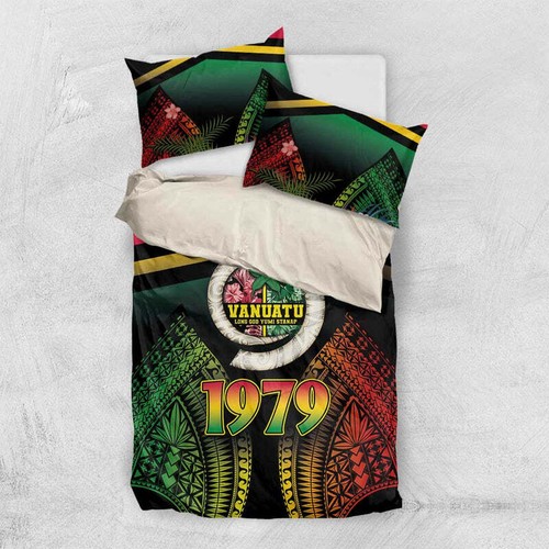 Vanuatu Constitution Day Bedding Set Polynesian Tattoo and Pig Tusk Since 1979 - Imagen 8 de 11