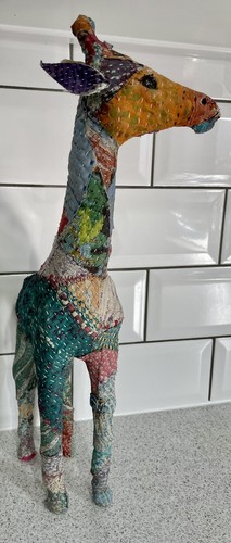 LARGE VINTAGE RAJASTHANI FOLK ART PATCHWORK FABRIC 44cm HIGH GIRAFFE INDIA - 第 4/8 張圖片