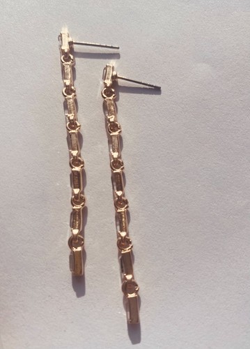 Rhinestone rectangle dangle earrings, gold, hypoallergenic - Picture 3 of 5