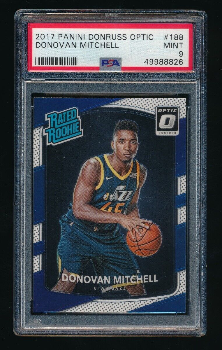 PSA 9 DONOVAN MITCHELL 2017-18 DONRUSS #188 RATED ROOKIE RC PSA 9 DONOVAN MITCHELL 2017-18 DONRUSS #188 RATED ROOKIE RC