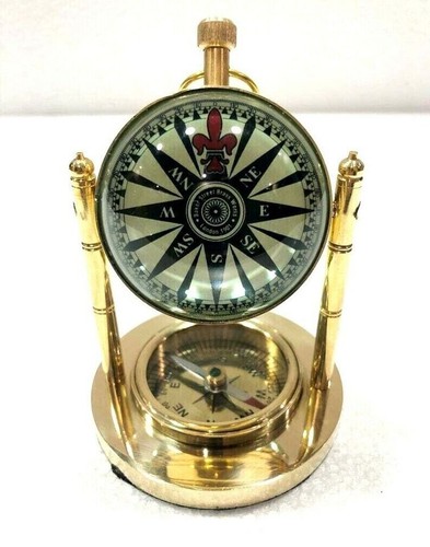 Table top Clock Nautical Antique Brass Desk Clock Marine Compass Office & Home - Picture 3 of 5