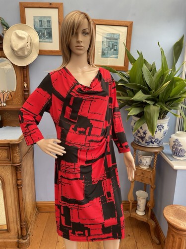 BNWT Roman Red & Black Stretch Cowl Neck Dress Size 16 - Picture 2 of 7