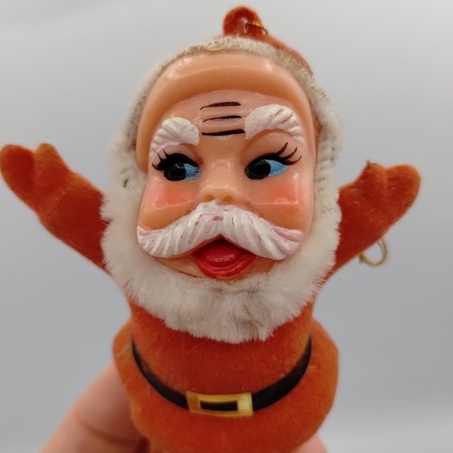 Vintage Flocked Plastic Happy Dancing Santa Claus Christmas Ornament - Picture 5 of 10