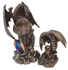 Two Pewter Dragons wizard Figurine Paperweight