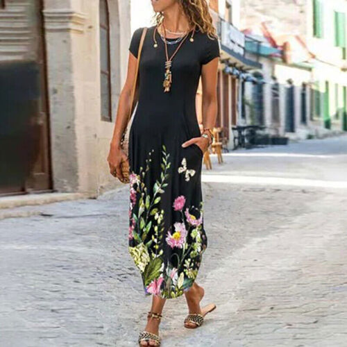 Sommer Boho-Damen-Sommer-Blumen-Langkleid Sommerkleid Damen-Urlaubskleider dress - Bild 14 von 29