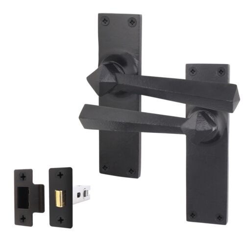 Black Iron Door Handle & Latch Set + Hinges Black Antique Tudor Latch Multipacks - Picture 21 of 32