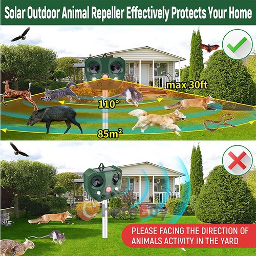 Upgraded Solar Ultrasonic Animal Repellent Dog Cat Skunk Deer Raccoon For Garden - Picture 43 of 51