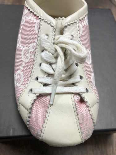 Gucci GG Canvas/ Leather Pink Baby Lace- up Sneakers Size 19 - Picture 4 of 17