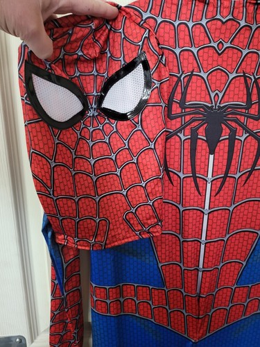 Complete Spiderman Suit Adult LARGE Sh 15" Ch 18" Body 28"L Ins 38" to Toe - Picture 4 of 4