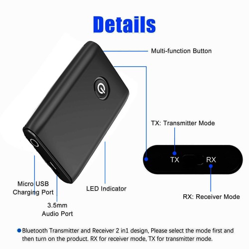 2-in-1 Wireless Bluetooth 5.3 Sender Empfänger Adapter Audio 3,5 mm Klinke Aux - Bild 2 von 8