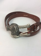 Barry Kieselstein cord sterling Silver Dog Labrador buckle Brown Lizard belt