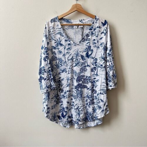 Nicole Miller Womens Plus Linen Three-quarter Sleeve V-neck Top NWT Size 1X