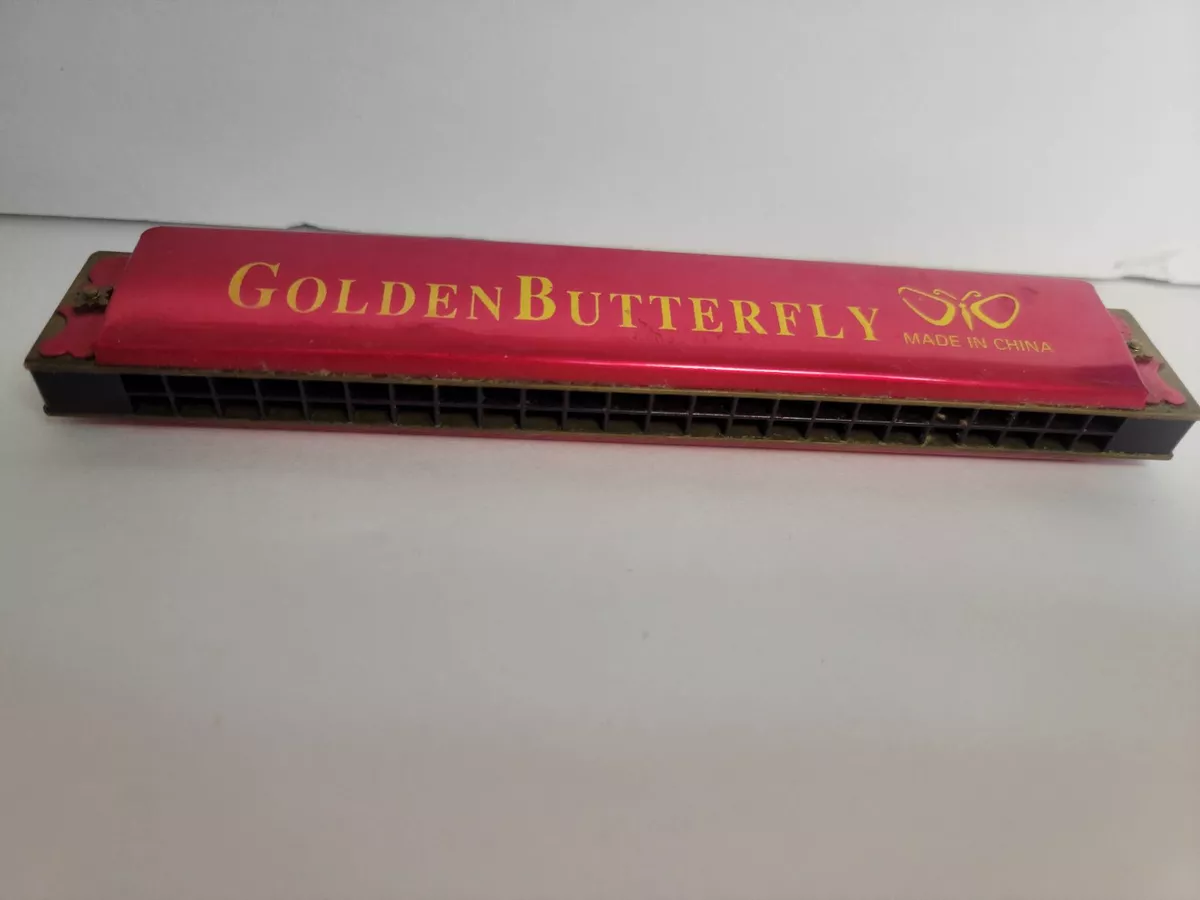 Vintage GOLDEN BUTTERFLY Harmonica Red gold
