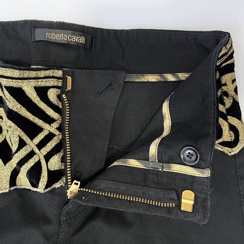 ROBERTO CAVALLI 2006 Art Nouveau Devore Gold Velvet Jeans Pants Trousers Black - Picture 12 of 16
