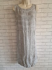 100% Linen Dress Black White Grey Striped Shift Midi Pure Jill Sleeveless Size S