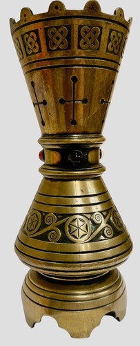Pair of Gothic Revival Brass Spill Vases Antique Circa I880 British Jeweled - Picture 2 of 6