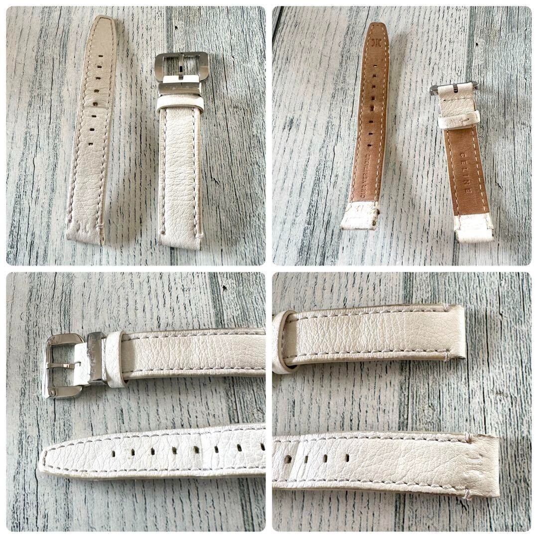 CELINE Watch Carre White Silver Rare Used From Japan Check