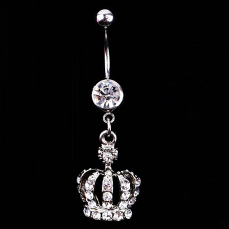 Crown Charm Rhinestone Body Piercing Jewelry Belly Button Ring Navel Jewe KE