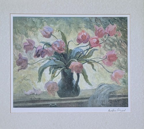 Stunning Marthe Orant Still Life Lithograph Print - VASE OF PINK FLOWERS - - Picture 2 of 10