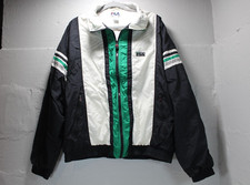 Vtg 90's Fila Track Jacket Windbreaker Lined Nylon Green Black White