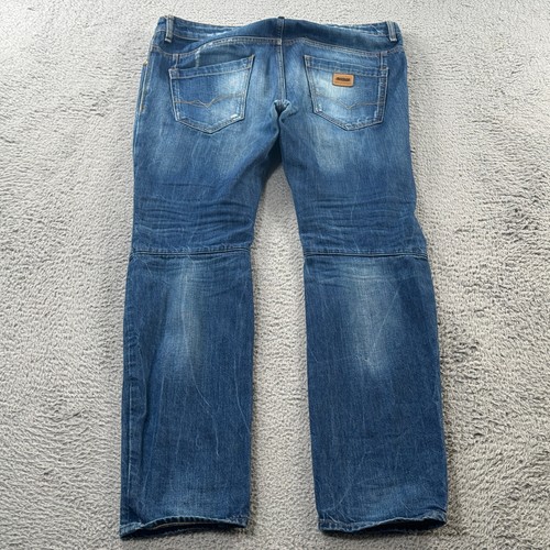Guess Jeans Mens 33x32 Dylan Tapered Button Fly Distressed Blue Thrashed Rocker - Picture 15 of 16