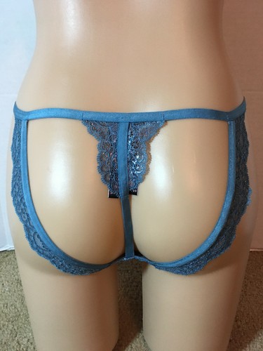 VICTORIA'S SECRET Very Sexy SHINY Lace CUTOUT String Bikini Panty XL Blue Pink - Picture 5 of 11