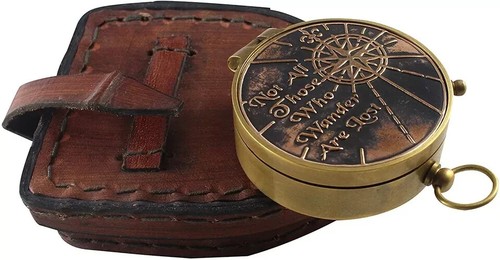 Solid Brass Compass W/Leather Case for Hiking,Camping, & Other Outdoor Activitie - Picture 2 of 6