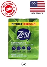 (6x) Twin Packs Zest Soothing Aloe, Deodorant Soap Bars - 12 Total 4 Oz Each.