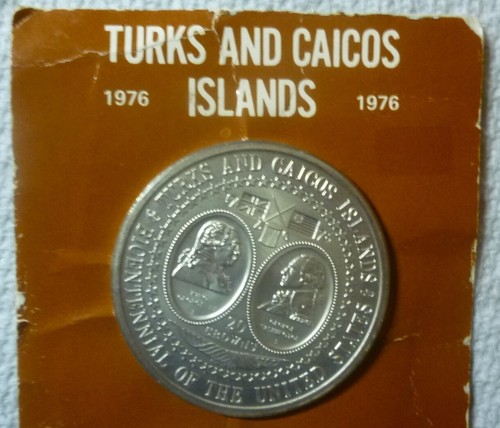 Isla Turca y Caicos 1976 - 20 coronas - 200 años EE. UU. - 1,15 OZ PLATA BU - PAQUETE RCM. - Imagen 5 de 13