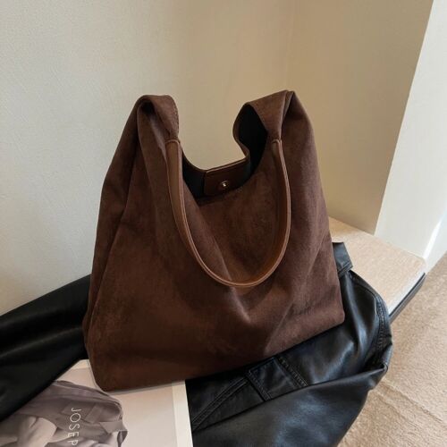 Suede Tote Bag with Compartments Hobo Slouch Bag Handbags - Picture 18 of 19
