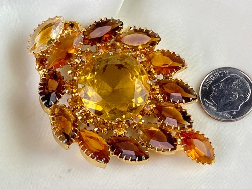 Large Vintage Faceted Stone Gold Tone Pin Brooch Fall Amber Colors - Picture 3 of 10