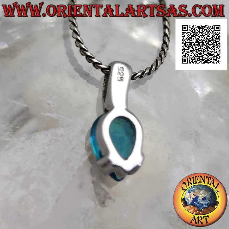 Ciondolo in argento 925‰ topazio azzurro a goccia rovesciata sfaccettato (piccol - Immagine 2 di 4