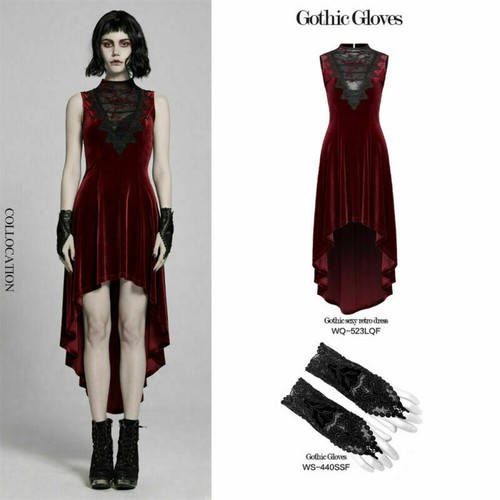 PUNKRAVE Guanti Donna Gotici Traspiranti Pizzo Elasticità Guanti Senza Dita - Foto 2 di 18