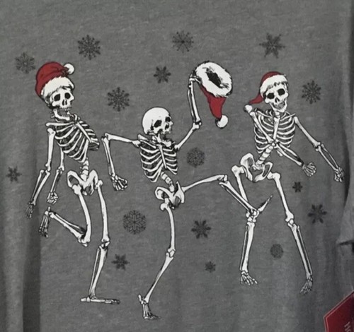 Holiday Time Boys Christmas Dancing Skeletons T-Shirt Tee Shirt Gray L 10-12 NWT - Picture 2 of 3