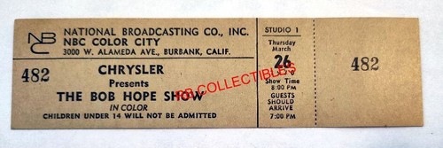 The Bob Hope Show - Vintage TV Ticket - Stub angebracht, neu unbenutzt - 1970