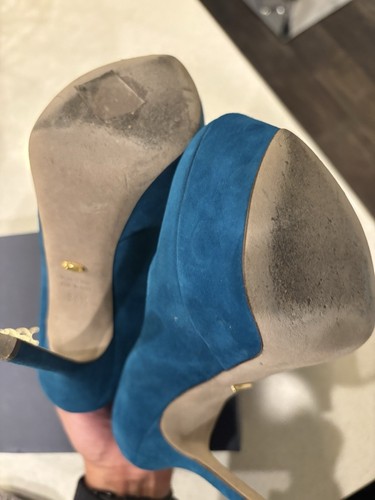 $975 Sergio Rossi Teal Blue Cachet Suede Celeb Heels Stiletto Shoes 36.5 w/ Box - Picture 7 of 14