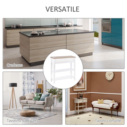 Tavolo Consolle Bianco con Cassetto e 2 Ripiani in MDF 75.6 x 27.5 x 80.5cm - Foto 8 di 10