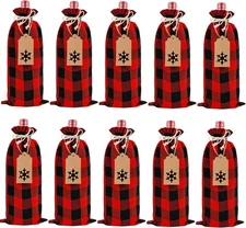 SULOLI Christmas Burlap Wine Bags, 12 Pcs Jute Buffalo 1 Count (Pack of 1), 2 