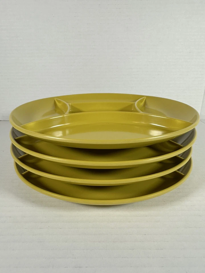 SET OF 4 VINTAGE mustard yellow DIVIDED MELMAC fondue PLATES IMPERIAL JAPAN 9" - Image 2 of 4