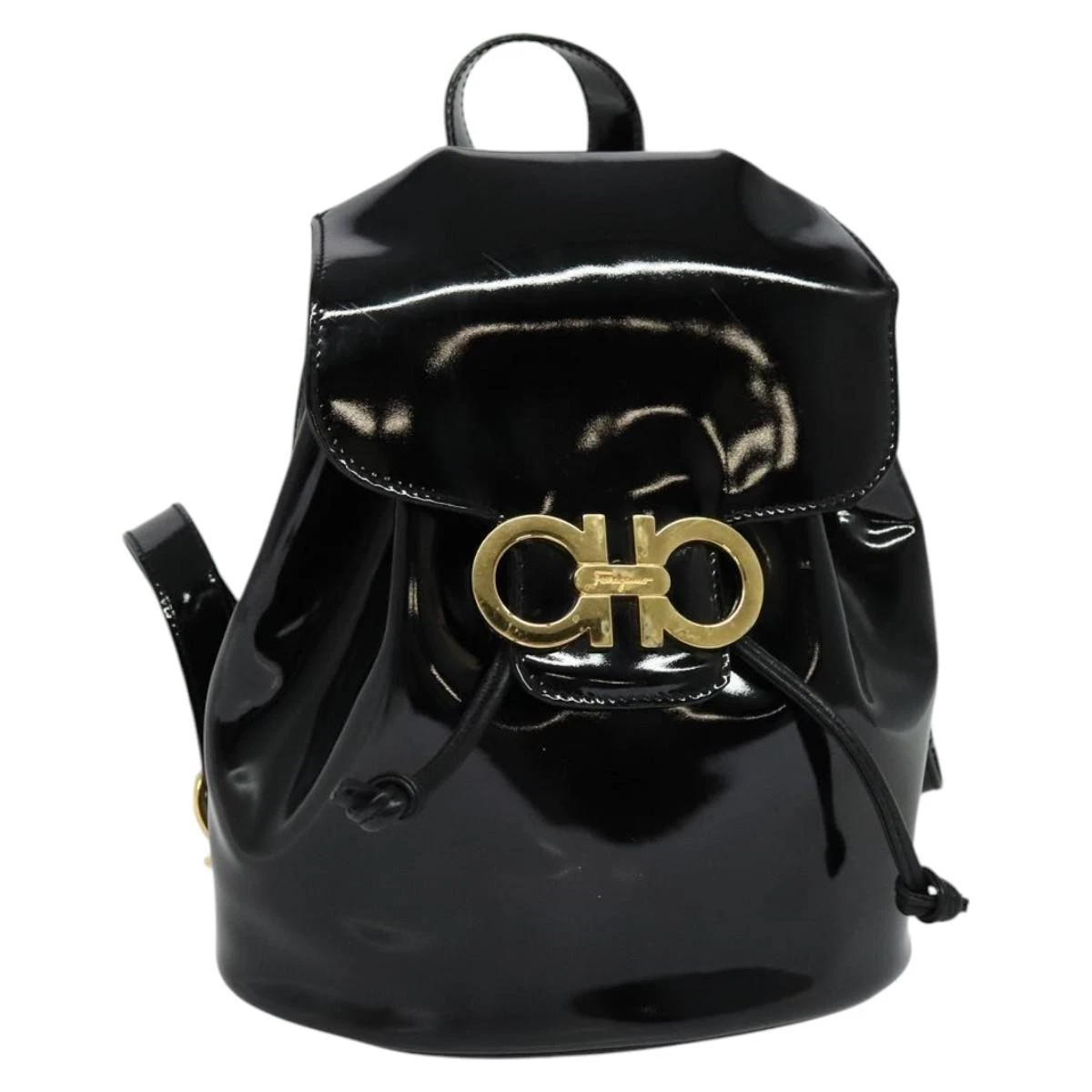 Authentic Salvatore Ferragamo Vintage Gancini Enamel Backpack Black Patent Ferragamo Black Gancini Buckle Backpack Salvatore Ferragamo main image 2