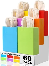 Rainbow Kraft Paper Bags 60Pcs for Birthday Wedding Shower Party