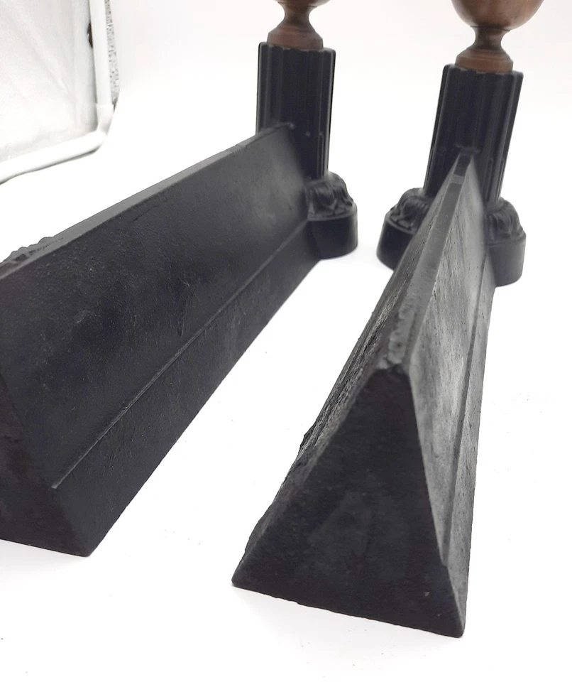 Paire de Chenets Ancien en Fer Forgé et bronze ou laiton, Cheminée Chenet - Photo 4/4