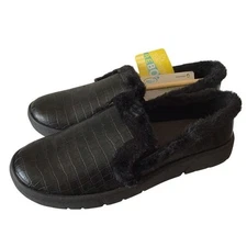 Baretraps Becky Furry Black Croc Embossed Slip On Loafer Shoes W Wide Size 6.5