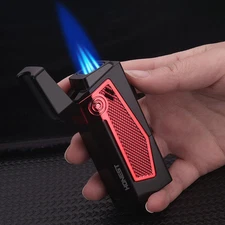 Metal Cigar Lighter 4 Jet Flame Torch With Cigar Punch Gas Butane Refillable BOX