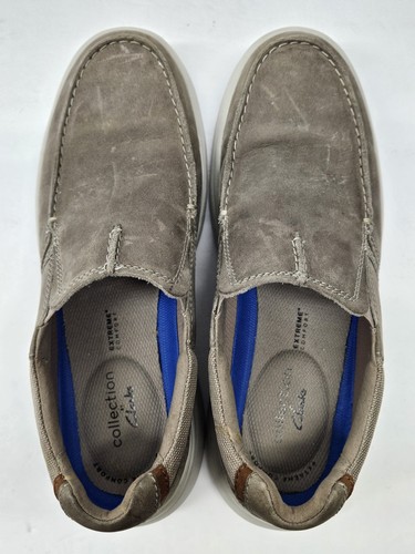 Clarks Bradley Free Herren Größe 9 M Stein Leder Slipper Komfort Halbschuhe Schuhe - Bild 4 von 10