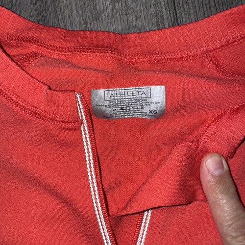 Athleta Damen 1/2 Zip Tracker Lauftop 138484 Extra Small Coral Orange XS - Bild 2 von 6
